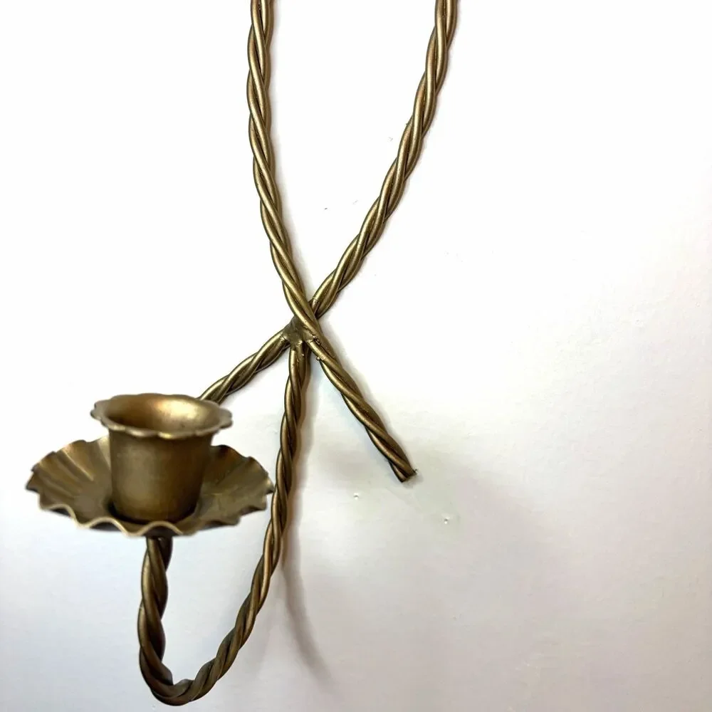 Set of 2 Home Interior Homco Metal Twisted Gold Rope Candle Holder Wall Sconces